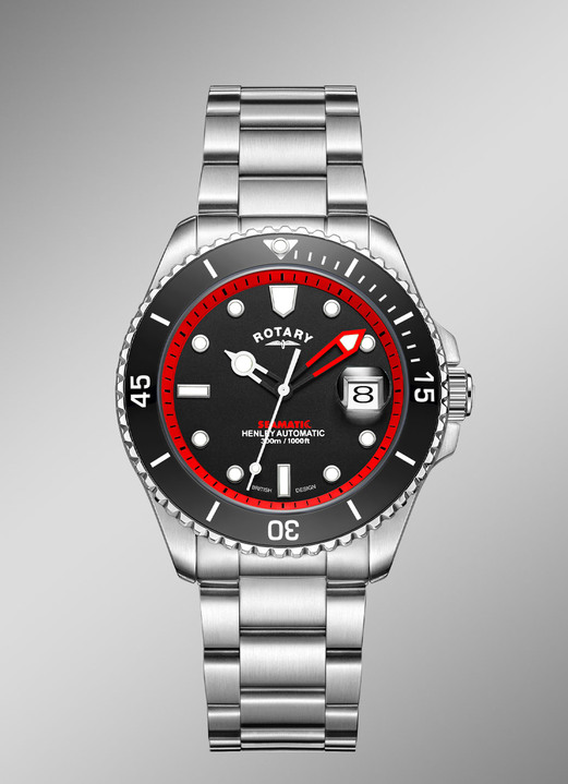 Mechanikuhren / Automatikuhren - Rotary-Henley-Seamatic-Automatik-Taucheruhr mit Edelstahlgehäuse, in Farbe , in Ausführung grüne Akzente Ansicht 10