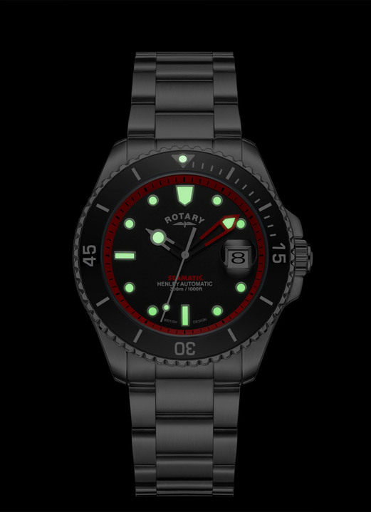 Mechanikuhren / Automatikuhren - Rotary-Henley-Seamatic-Automatik-Taucheruhr mit Edelstahlgehäuse, in Farbe , in Ausführung grüne Akzente Ansicht 12