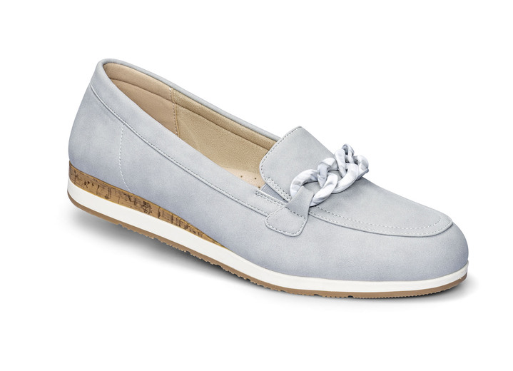 Damenmode - Bequemer Slipper in  Veloursleder-Optik, in Größe 036 bis 041, in Farbe BLAUGRAU Ansicht 1