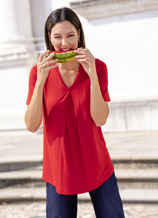 Kurzarm - Shirt mit Kellerfalte in 2 Farben, in Größe 036 bis 054, in Farbe ROYALBLAU Ansicht 4