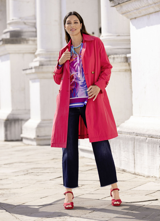 Lang - Trenchcoat mit Gürtel, in Größe 036 bis 052, in Farbe FEUERROT Ansicht 4