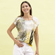 Kurzarm - Shirt mit interessantem Halsausschnitt  – Farbe GELB-SCHWARZ-OLIV – Ansicht 1 Kurzarm - Shirt mit interessantem Halsausschnitt , in Größe 036 bis 052, in Farbe GELB-SCHWARZ-OLIV – Farbe GELB-SCHWARZ-OLIV – Ansicht 1