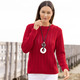 Basics - Pullover mit Ajourstreifen – Farbe KIRSCHROT – Ansicht 1 Basics - Pullover mit Ajourstreifen, in Größe 036 bis 052, in Farbe WOLLWEISS – Farbe KIRSCHROT – Ansicht 1