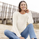 Basics - Pullover mit Ajourstreifen – Farbe WOLLWEISS Basics - Pullover mit Ajourstreifen, in Größe 036 bis 052, in Farbe KIRSCHROT
