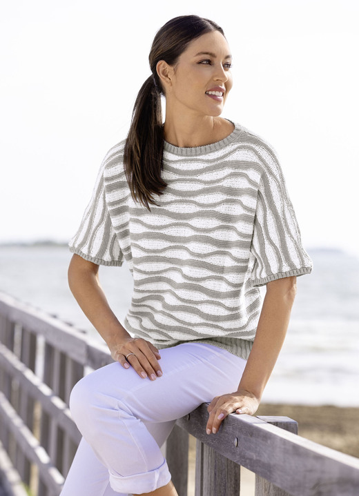 Kurzarm - Pulli in Garnmix Ansicht 2 Kurzarm - Pulli in Garnmix, in Größe L(44/46) bis XS(32/34), in Farbe GRAU-WEISS Ansicht 2