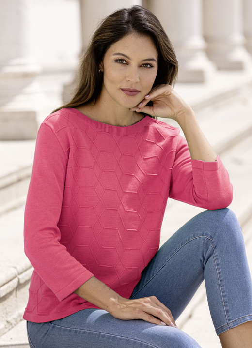 Basics - Pullover mit grafischer Struktur, in Größe 036 bis 052, in Farbe GRÜN Ansicht 4