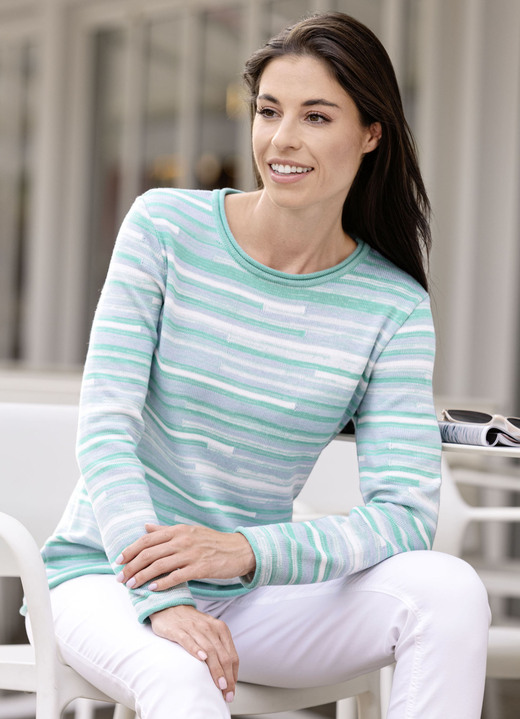 Langarm - Pullover mit Farbverlauf, in Größe 036 bis 052, in Farbe JADEGRÜN-WEISS-MULTICOLOR Ansicht 2