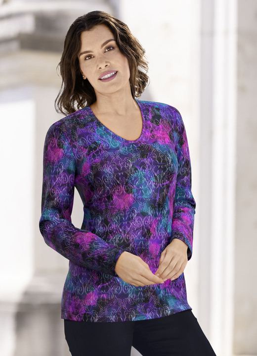 Klaus Modelle - Pullover in Jacquard-Feinstrick Klaus Modelle - Pullover in Jacquard-Feinstrick, in Größe 038 bis 054, in Farbe MAGENTA-BLAU-MULTICOLOR
