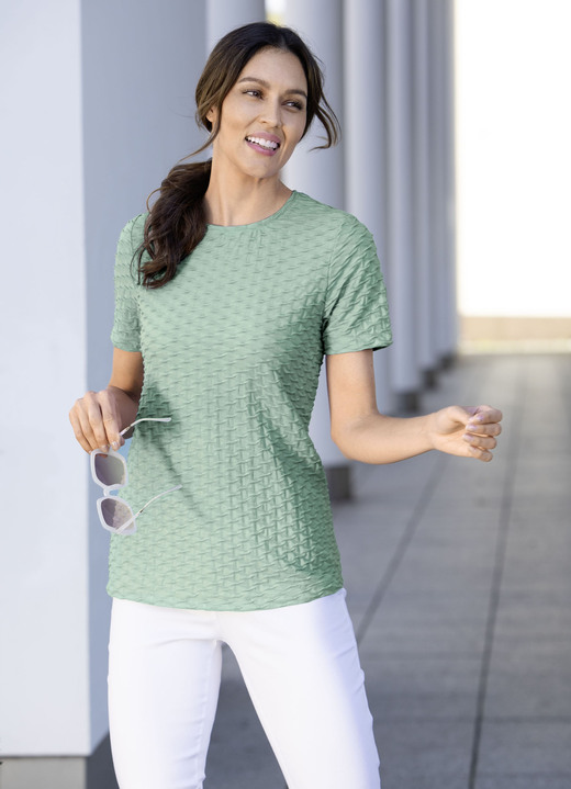 Kurzarm - Shirt mit interesanter Struktur in 3 Farben, in Größe 036 bis 052, in Farbe BLEU Ansicht 3