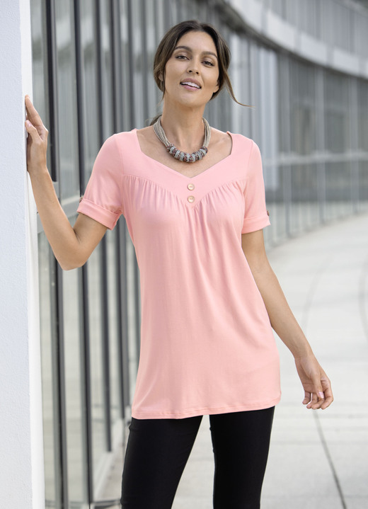 Tuniken - Tunika mit V-Ausschnitt in 2 Farben, in Größe 038 bis 052, in Farbe ROSÉ Ansicht 3