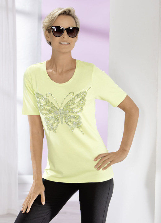 Kurzarm - Shirt mit Flatlocknaht in 2 Farben, in Größe 036 bis 052, in Farbe PISTAZIE Ansicht 2