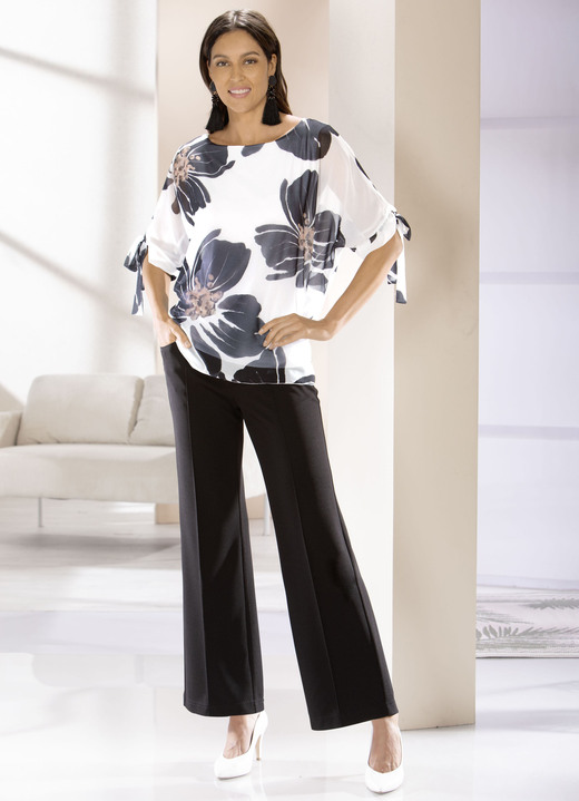 Kurzarm - Doppellagiges Shirt mit Chiffon-Überwurf Ansicht 2 Kurzarm - Doppellagiges Shirt mit Chiffon-Überwurf, in Größe 038 bis 054, in Farbe ECRU-SCHWARZ-HELLBRAUN Ansicht 2