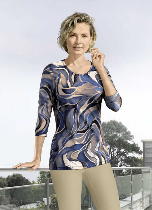 34-Arm - Shirt mit 3/4-langen Ärmeln in 4 Farben, in Größe 036 bis 052, in Farbe CAMEL-BLAU Ansicht 1