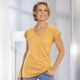 Kurzarm - Shirt mit Bändchenzier am V-Ausschnitt in 2 Farben – Farbe MAISGELB – Ansicht 1 Kurzarm - Shirt mit Bändchenzier am V-Ausschnitt in 2 Farben, in Größe 038 bis 054, in Farbe MAISGELB – Farbe MAISGELB – Ansicht 1
