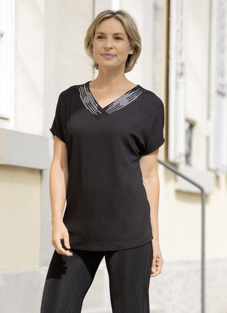 Shirt mit breiter, strassverzierter Blende