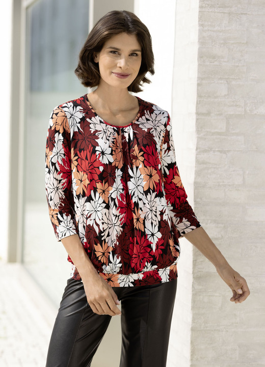 34-Arm - Shirt mit schöner Fältelung in 2 Farben, in Größe 038 bis 054, in Farbe ROT-SCHWARZ-APRICOT Ansicht 2