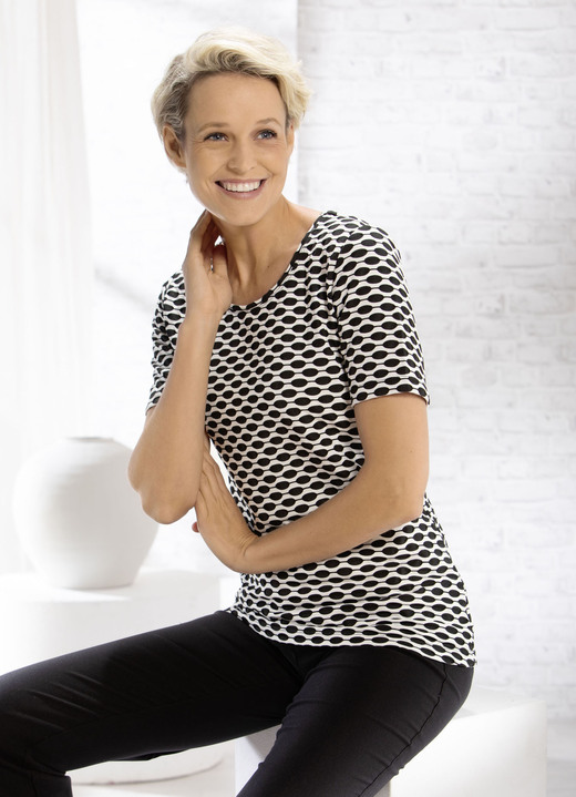 Kurzarm - Shirt mit interessanter zweifarbiger Struktur in 2 Farben Ansicht 3 Kurzarm - Shirt mit interessanter zweifarbiger Struktur in 2 Farben, in Größe 036 bis 052, in Farbe ROT-WEISS Ansicht 3