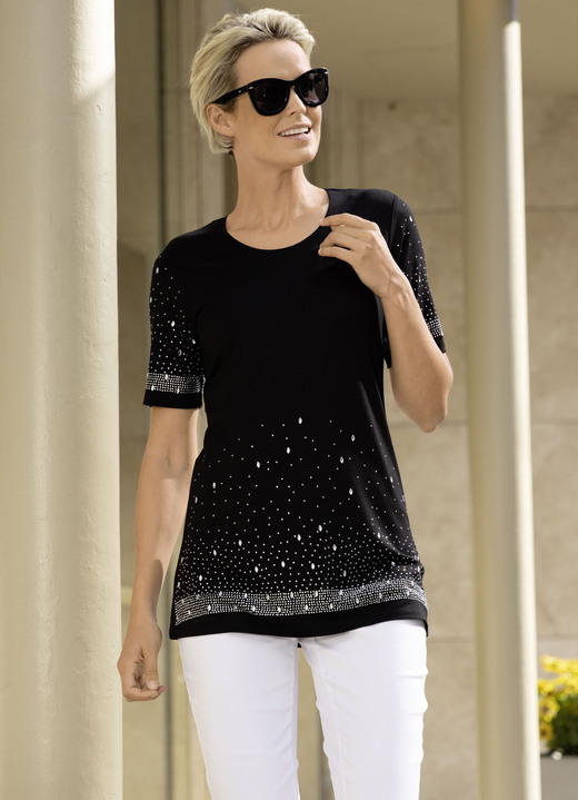 Kurzarm - Shirt mit aufwendig gearbeiteter Strasszier in 2 Farben Ansicht 2 Kurzarm - Shirt mit aufwendig gearbeiteter Strasszier in 2 Farben, in Größe 038 bis 048, in Farbe ROYALBLAU Ansicht 2