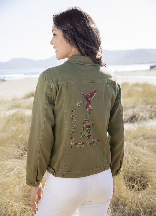 Blusen - Bestickte Jeansjacke, in Größe 034 bis 050, in Farbe OLIV Ansicht 5