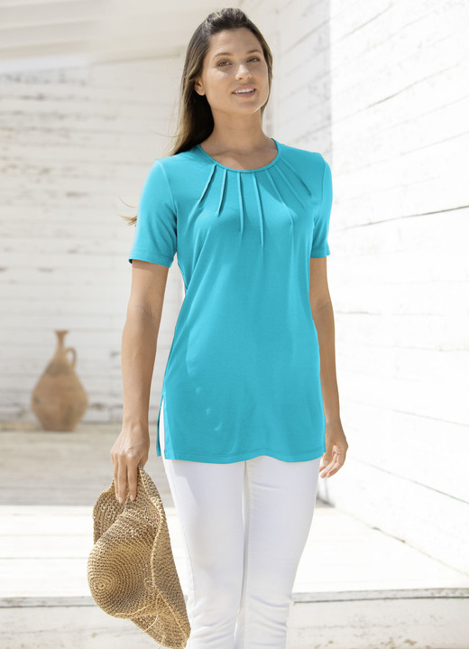 Tuniken - Unifarbene Shirt-Tunika, in Größe 036 bis 054, in Farbe KORALLE Ansicht 6