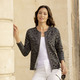 Blusen - Blusenjacke mit Glanz-Besatz – Farbe GRAU-SCHWARZ-SILBER – Ansicht 1 Blusen - Blusenjacke mit Glanz-Besatz, in Größe 036 bis 052, in Farbe GRAU-SCHWARZ-SILBER – Farbe GRAU-SCHWARZ-SILBER – Ansicht 1