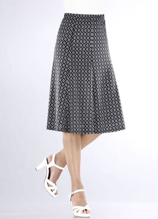 Gemustert - Tragangenehmer Bahnenrock , in Größe 036 bis 054, in Farbe MARINE-WEISS-BLAU Ansicht 3