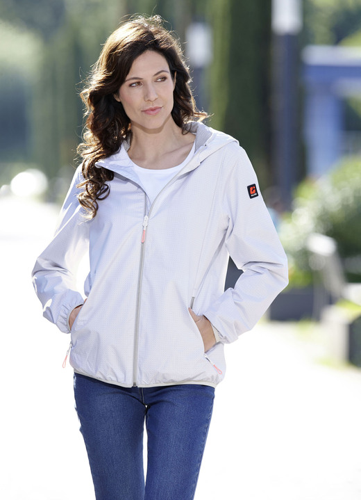 Kurz - Funktionsjacke mit fester Kapuze, in Größe 034 bis 050, in Farbe SILBERGRAU-WEISS Ansicht 1