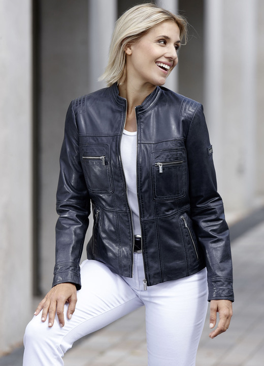 Lederkurzjacken - Lederkurzjacke von „Caminari“ Ansicht 3 Lederkurzjacken - Lederkurzjacke von „Caminari“, in Größe 036 bis 048, in Farbe ANTIK NACHTBLAU Ansicht 3