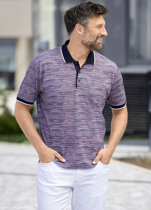 Shirts - Poloshirt mit Brusttasche, in Größe 3XL (64/66) bis XXL (60/62), in Farbe KORALLE-AQUA MELIERT Ansicht 1