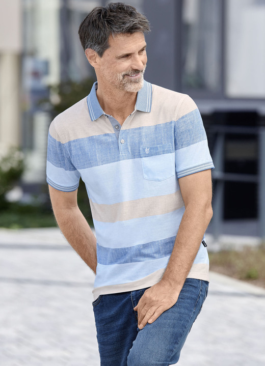 Shirts - Poloshirt von „Hajo“ Shirts - Poloshirt von „Hajo“, in Größe 046 bis 062, in Farbe BEIGE-JEANSBLAU-HELLBLAU