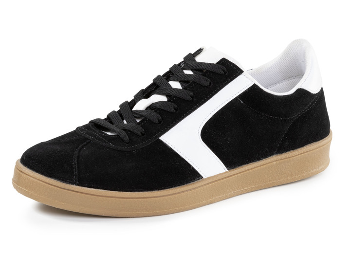 Slipper & Schnürschuhe - Sneaker aus Veloursleder mit Nappa-Besätzen und gepolstertem Schaftrand, in Größe 040 bis 046, in Farbe TAUPE Ansicht 4