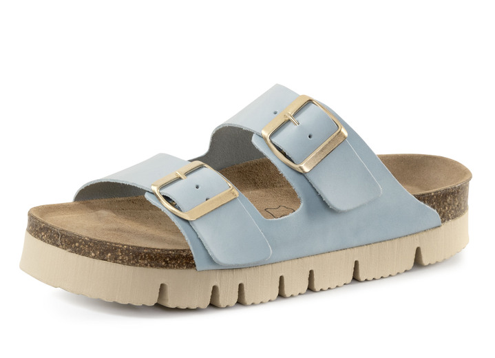 Sandaletten & Pantoletten - ELENA EDEN, bequeme Damen-Pantoletten, Weite H, mit Klettspange, in Größe 036 bis 042, in Farbe HELLBLAU Ansicht 1