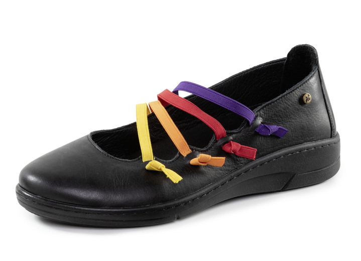Slipper & Schnürschuhe - Andrea Conti Slipper mit bunten, dekorativ eingesetzten Gummizügen, in Größe 036 bis 042, in Farbe SCHWARZ Ansicht 1