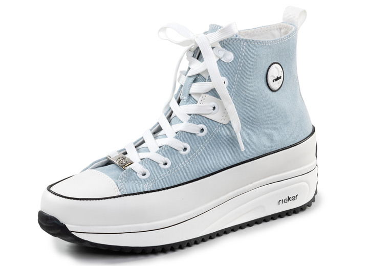 Stiefel & Stiefeletten - Rieker Schnür-Bootie in Leo-Print oder Denim-Style, in Größe 036 bis 042, in Farbe BLEU-WEISS Ansicht 1