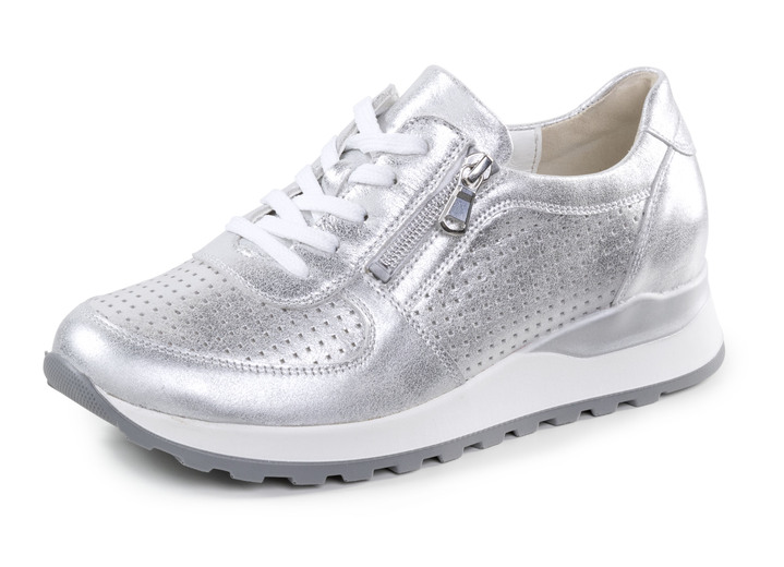 Slipper & Schnürschuhe - Waldläufer Schnür-Sneaker aus Nappaleder, in Größe 3 1/2 bis 8, in Farbe SILBER Ansicht 1