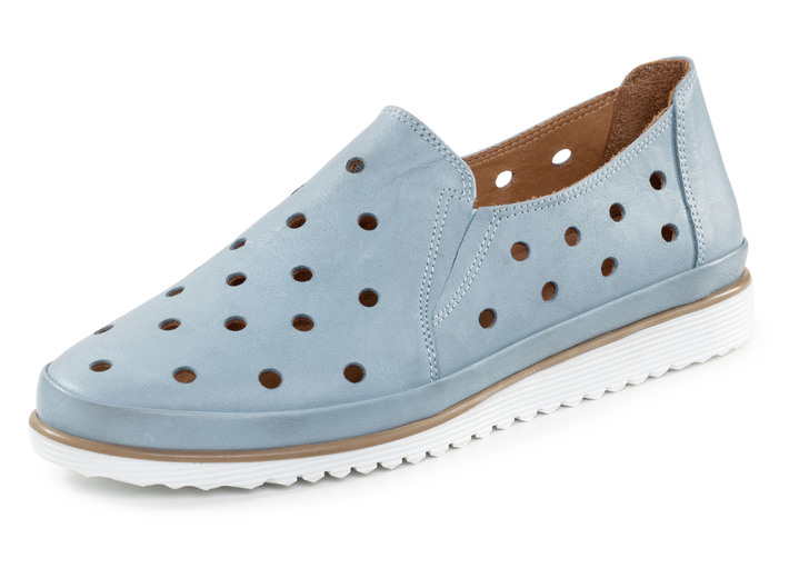 Damenmode - ELENA EDEN Slipper aus weichem Nappaleder mit Lochungen, in Größe 036 bis 041, in Farbe BLEU Ansicht 1