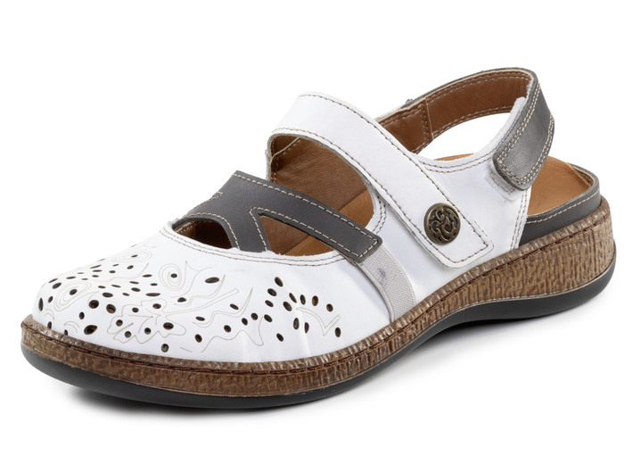 Slipper & Schnürschuhe - ELENA EDEN Slipper aus teilweise geprägtem Nappaleder, in Größe 036 bis 042, in Farbe WEISS-GRAU Ansicht 1