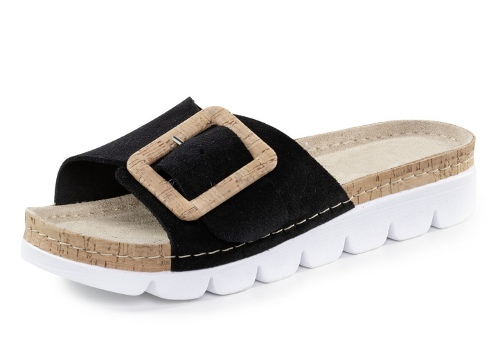 Sandaletten & Pantoletten - ELENA EDEN, trendige Damen-Pantoletten, aus Leder, in Größe 036 bis 042, in Farbe BLEU Ansicht 7