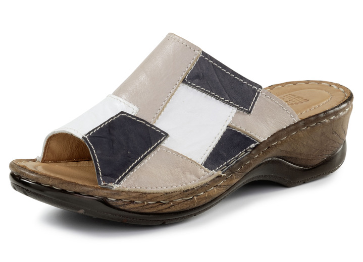 Schuhe - ELENA EDEN Pantolette mit dezenter Knitter-Struktur, in Größe 036 bis 041, in Farbe TAUPE-MARINE-WEISS Ansicht 1