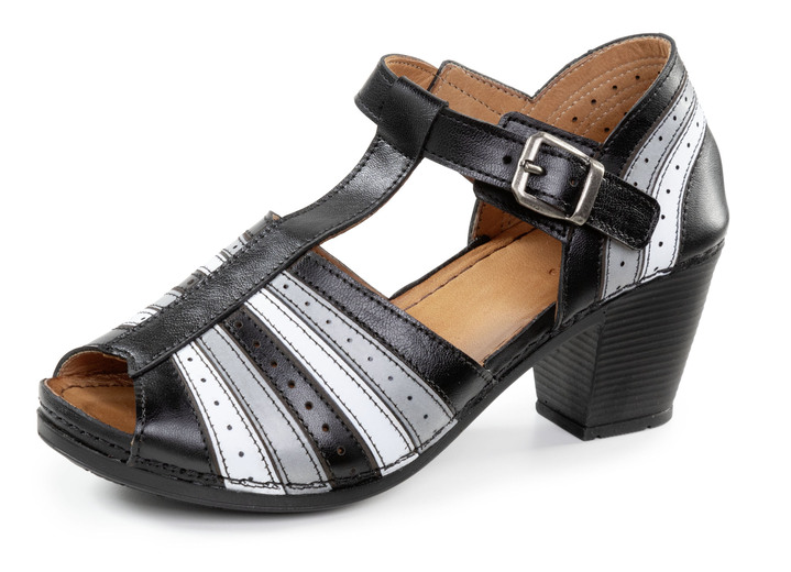 Sandaletten & Pantoletten - Gemini, modische Damen-Sandaletten, Weite G, mit Gummizug, in Größe 036 bis 042, in Farbe SCHWARZ-GRAU Ansicht 1