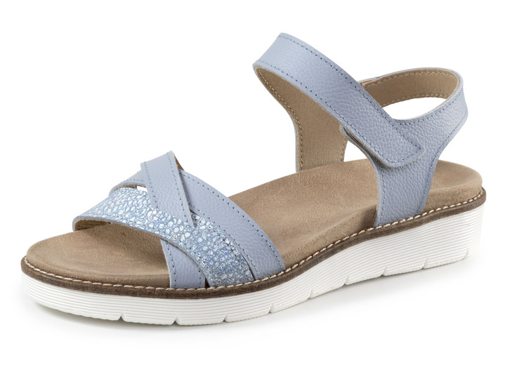 Damenmode - ELENA EDEN Sandale aus teilweise glänzend geprägtem Nappaleder, in Größe 036 bis 042, in Farbe BLEU Ansicht 1
