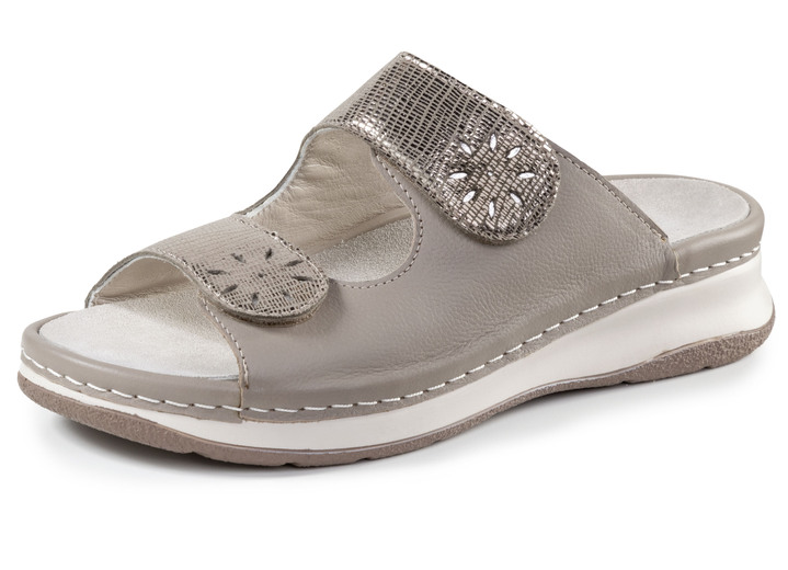 Damenmode - ELENA EDEN Pantoletten aus genarbtem Nappaleder, in Größe 036 bis 042, in Farbe TAUPE-ANTIKBRONZE Ansicht 1