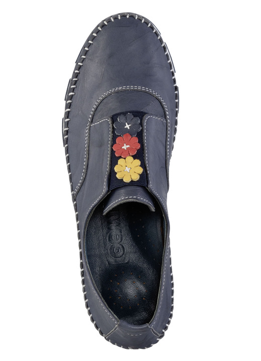 Slipper & Schnürschuhe - Gemini Slipper mit dezenter Knitter-Struktur und bunten Leder-Blüten, in Größe 036 bis 042, in Farbe KIESEL Ansicht 5