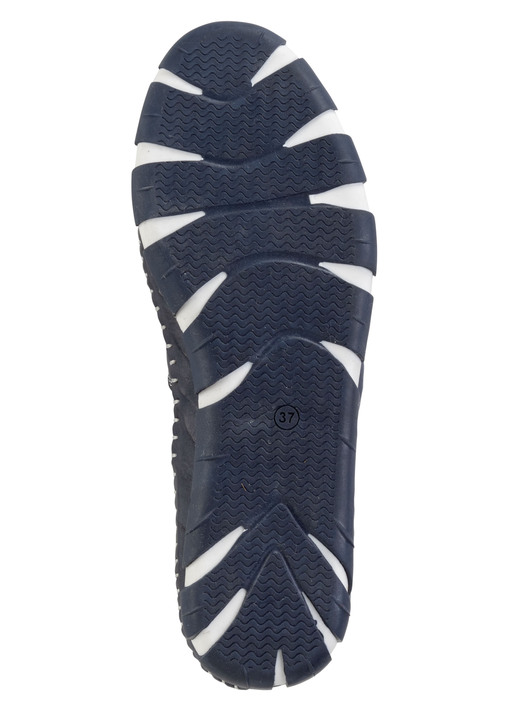 Slipper & Schnürschuhe - Gemini Slipper mit dezenter Knitter-Struktur und bunten Leder-Blüten, in Größe 036 bis 042, in Farbe MARINE Ansicht 3