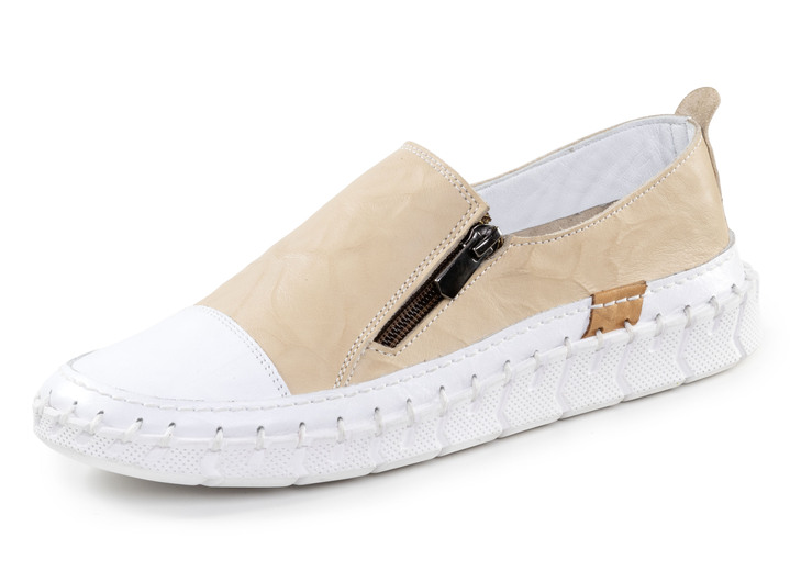 Slipper & Schnürschuhe - ELENA EDEN Slipper mit Knitter-Struktur, in Größe 036 bis 041, in Farbe SAND-WEISS Ansicht 1