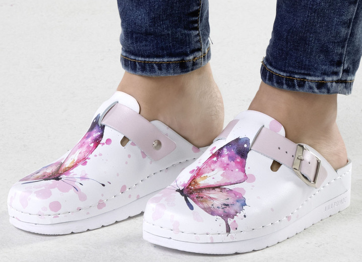 Sandaletten & Pantoletten - ELENA EDEN, klassische Damen-Clogs, Weite, G, mit verstellbarer Schließe, in Größe 036 bis 041, in Farbe WEISS-BUNT Ansicht 4