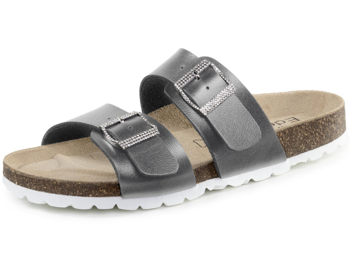 Sandaletten & Pantoletten - ELENA EDEN Pantolette mit Glitzersteinchen verzierten Schließen, in Größe 036 bis 042, in Farbe WEISS Ansicht 4