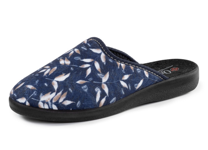 Damenmode - Zweierpack Pantoffeln aus samtig, weichem, bedrucktem Textilmaterial, in Größe 036 bis 042, in Farbe 1X BLAU, 1X BORDEAUX Ansicht 1