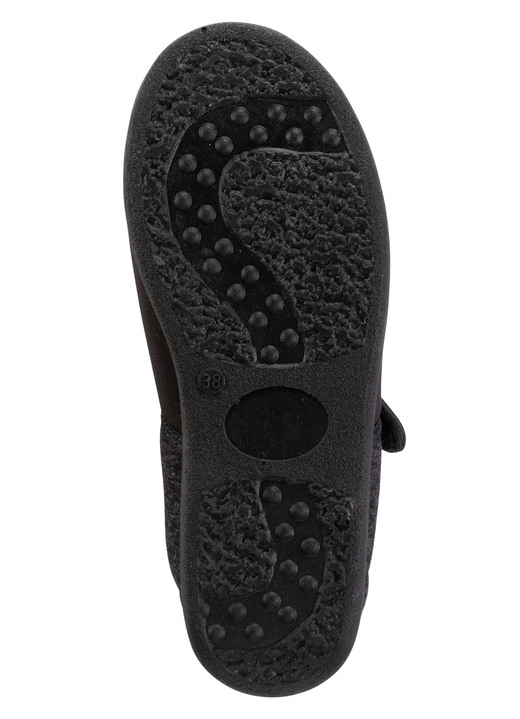 Hausschuhe - Spangenschuh aus weichem, teilweise meliertem Textilmaterial, in Größe 036 bis 042, in Farbe SCHWARZ Ansicht 3