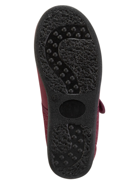 Hausschuhe - Spangenschuh aus weichem, teilweise meliertem Textilmaterial, in Größe 036 bis 042, in Farbe BORDEAUX Ansicht 3